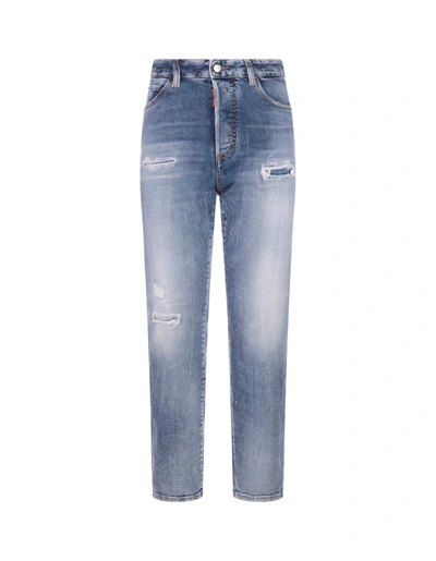 Shop Dsquared2 Medium Clean Wash Medium Waist Super Skinny Jeans In Blu
