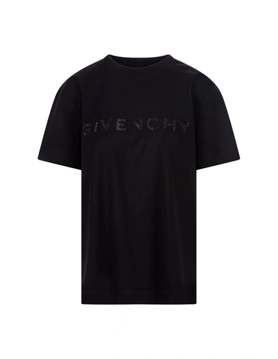 Shop Givenchy Black T-shirt With Rhinestone Logo In Nero