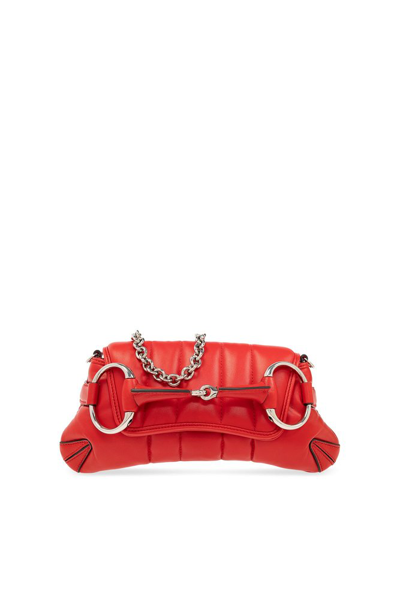 Shop Gucci Horsebit Chain Small Shoulder Bag In Red