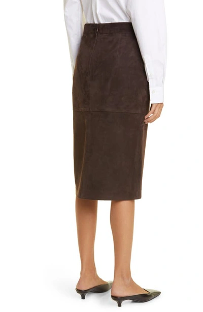 Shop Totême Suede Panel Skirt In Chocolate