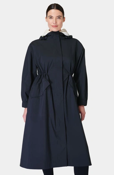 Shop Sweaty Betty Motion Longline Recycled Polyester Trench Coat In French Navy Blue