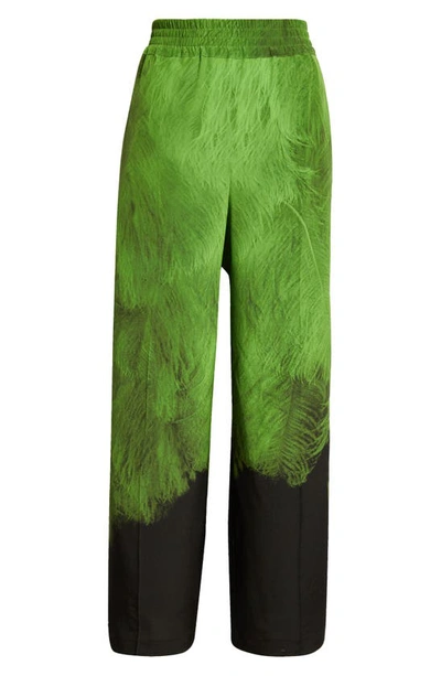 Shop Victoria Beckham Digital Feather Print Silk Pants In A/ O Feather - Green/ Black