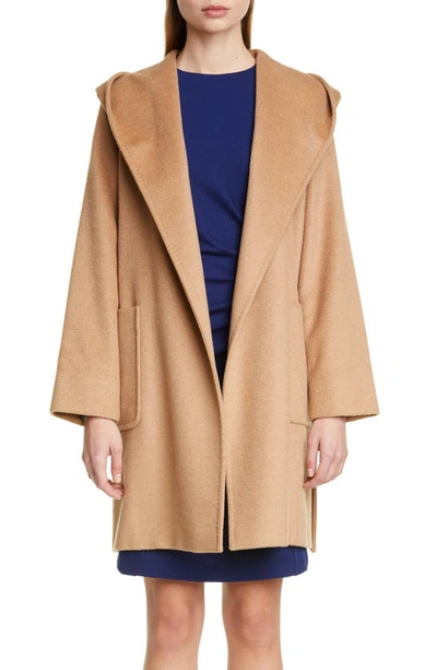 Shop Max Mara Rialto Hooded Camel Hair Wrap Coat