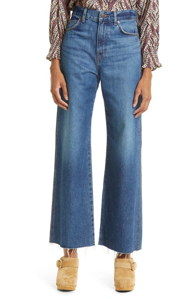 Shop Veronica Beard Taylor Raw Hem High Waist Crop Wide Leg Jeans In Bandit