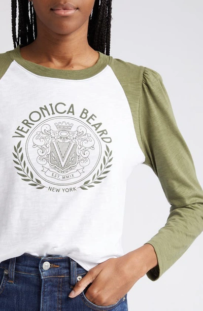 Shop Veronica Beard Mason Logo Baseball T-shirt In White Army