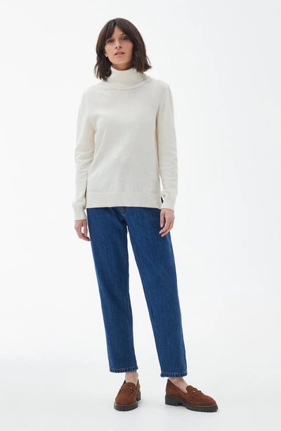 Barbour Pendle Elbow Patch Wool & Cotton Turtleneck Sweater In Cream/ Fawn