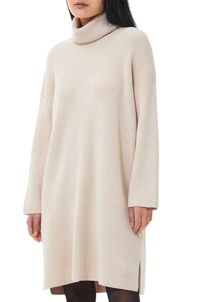 Shop Barbour Stitch Long Sleeve Cotton Blend Rib Turtleneck Sweater Dress In Oatmeal