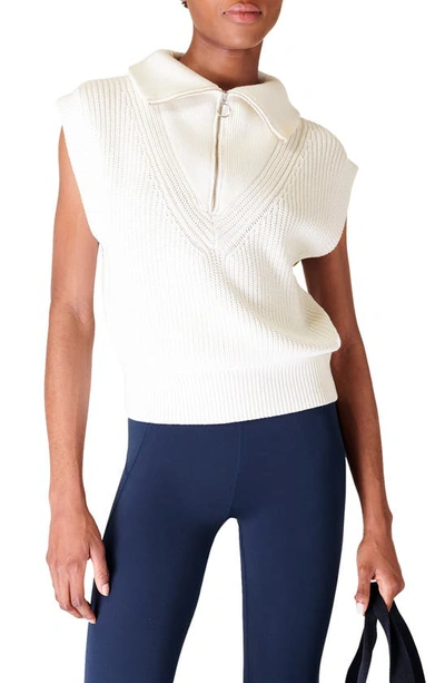 Shop Sweaty Betty Modern Half Zip Cotton & Wool Sweater Tank In Lily White