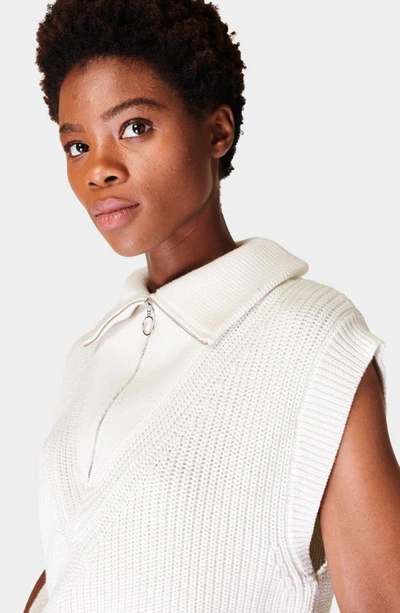 Sweaty Betty Modern Half Zip Cotton & Wool Sweater Tank In Lily White
