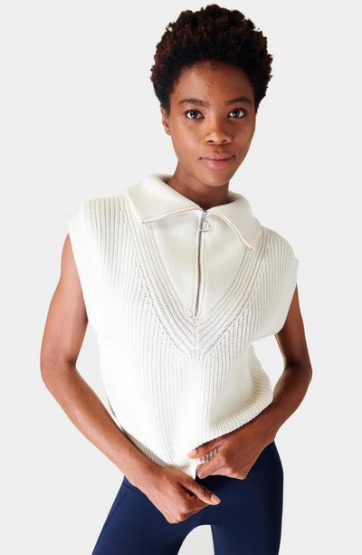 Shop Sweaty Betty Modern Half Zip Cotton & Wool Sweater Tank In Lily White