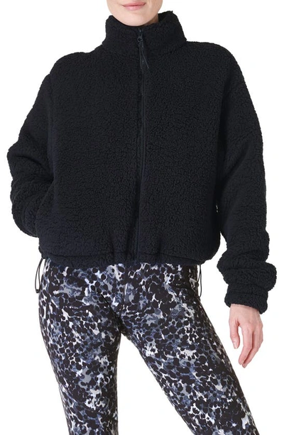 Shop Sweaty Betty Canyon Front Zip High Pile Fleece Jacket In Black
