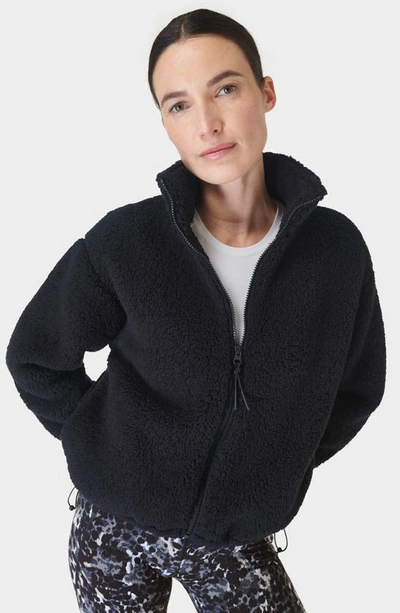 Sweaty Betty Canyon Front Zip High Pile Fleece Jacket In Black