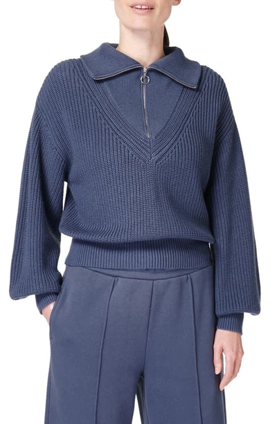 Shop Sweaty Betty Modern Cotton & Wool Half Zip Sweater In Endless Blue