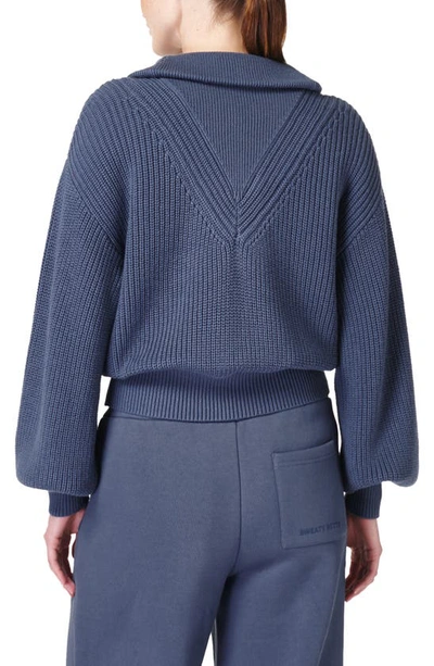 Shop Sweaty Betty Modern Cotton & Wool Half Zip Sweater In Endless Blue