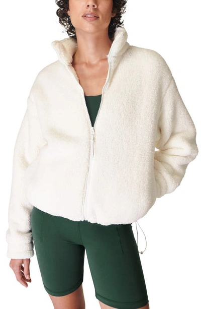 Shop Sweaty Betty Canyon Front Zip High Pile Fleece Jacket In Lily White