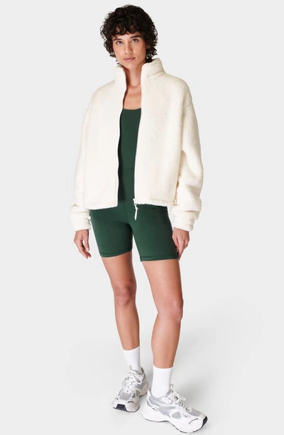 Shop Sweaty Betty Canyon Front Zip High Pile Fleece Jacket In Lily White