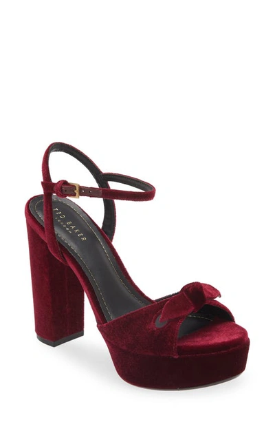 Shop Ted Baker Kayvi Peep Toe Velvet Platform Sandal In Oxblood