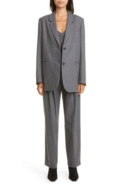 Shop Totême Double Pleat Tailored Recycled Wool Blend Pants In Grey Melange