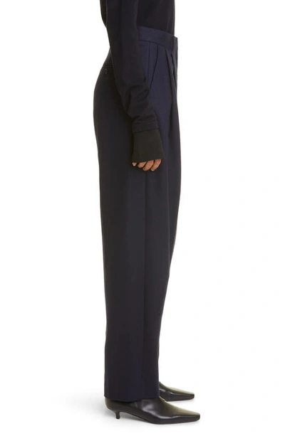 Shop Totême Double Pleated Tailored Wool Blend Pants In Navy