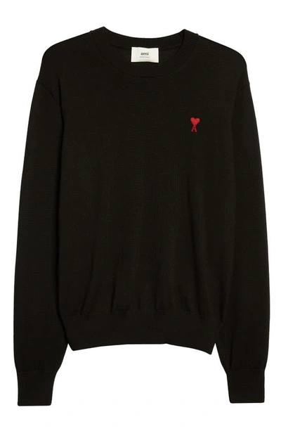 Shop Ami Alexandre Mattiussi Ami De Coeur Wool Crewneck Sweater In Black