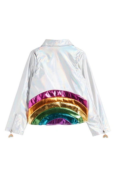 Shop Lola & The Boys Kids' Metallic Rainbow Moto Jacket In Silver