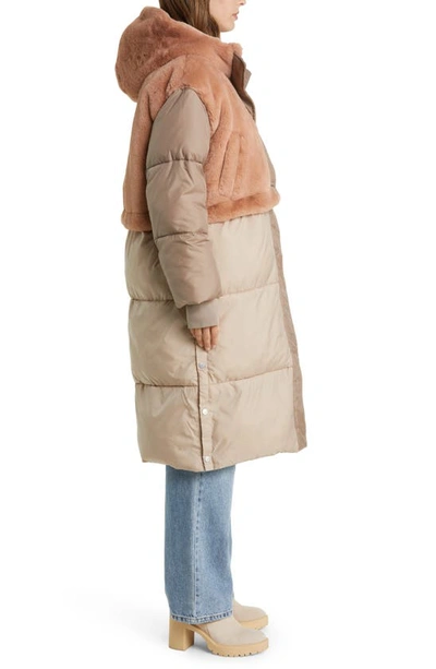 Shop Ugg Keely Convertible Faux Fur Hooded Puffer Coat In Wolf Grey / Putty