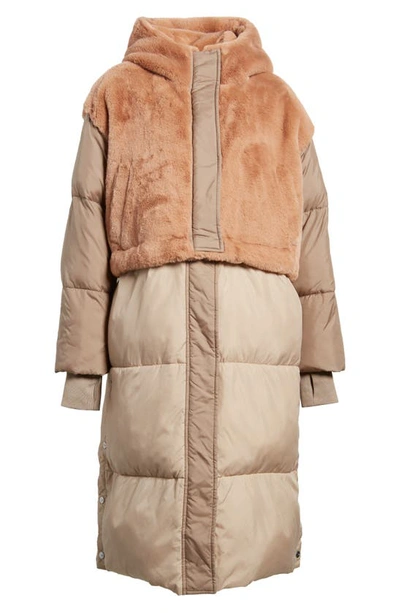 Shop Ugg Keely Convertible Faux Fur Hooded Puffer Coat In Wolf Grey / Putty