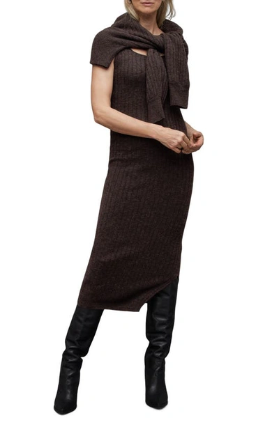 Shop Allsaints Margot Rib Dress With Crewneck Sweater In Warm Cacao Brown