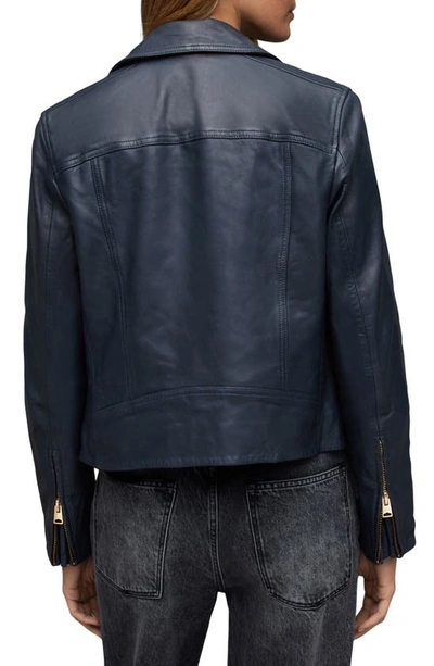 Shop Allsaints Dalby Leather Moto Jacket In Squid Ink Blue