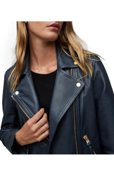 Shop Allsaints Dalby Leather Moto Jacket In Squid Ink Blue