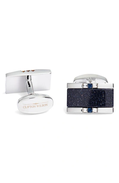 Shop Clifton Wilson Rectangle Cuff Links In Blue