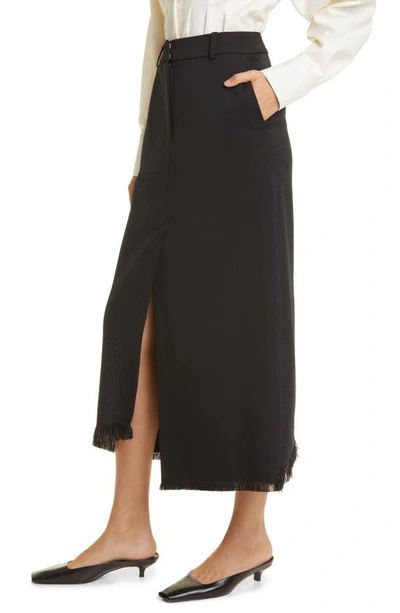Shop Rohe Pinstripe Fringe Virgin Wool & Wool Blend Skirt In Navy Pinstripe