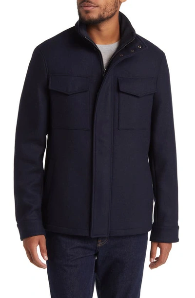 Shop Ted Baker Knowl Wool Blend Field Jacket In Navy