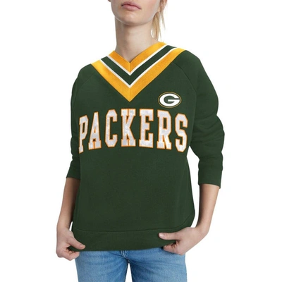 Shop Tommy Hilfiger Green Green Bay Packers Heidi Raglan V-neck Sweater