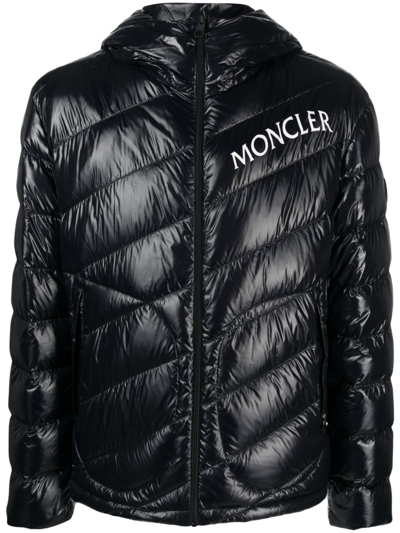 Shop Moncler Black Shama Logo Print Quilted Jacket