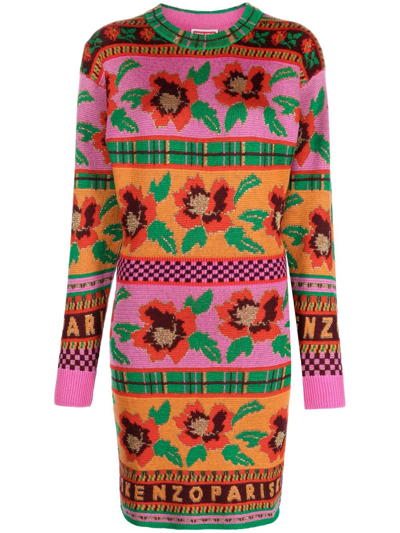 Shop Kenzo Intarsia-knit Dress - Women's - Polyamide/wool/metallic Fibre In Pink