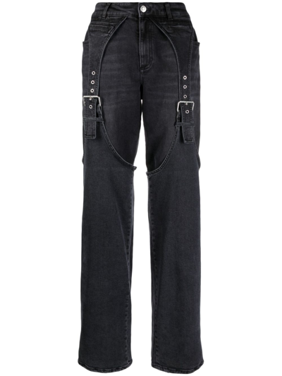 Shop Blumarine Strap-detail Wide-leg Jeans - Women's - Cotton/spandex/elastane In Grey