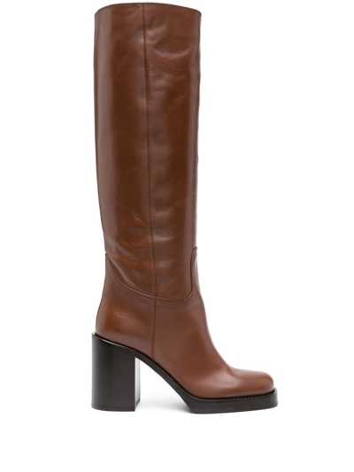 Shop Prada 90 Leather Boots - Women's - Rubber/calf Leather In Braun