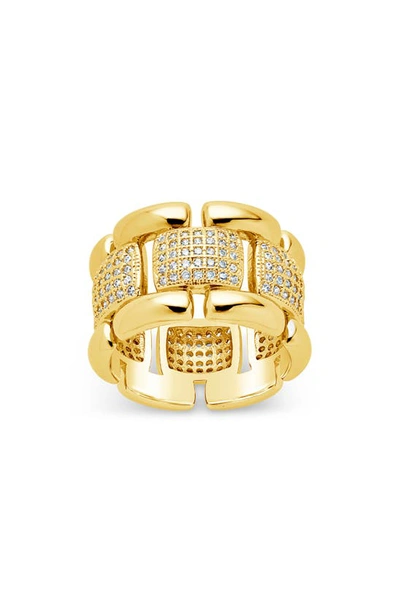 Sterling Forever Avina Cz Watch Chain Ring In Gold