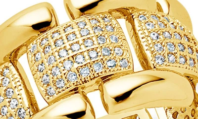 Sterling Forever Avina Cz Watch Chain Ring In Gold