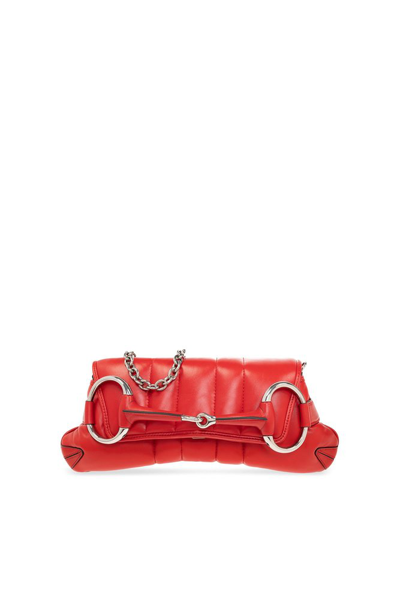 Shop Gucci Horsebit Chain Medium Shoulder Bag In Red