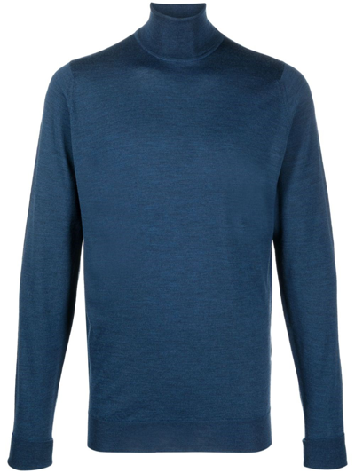 Shop John Smedley Richards` Roll-neck Wool Sweater In Blue