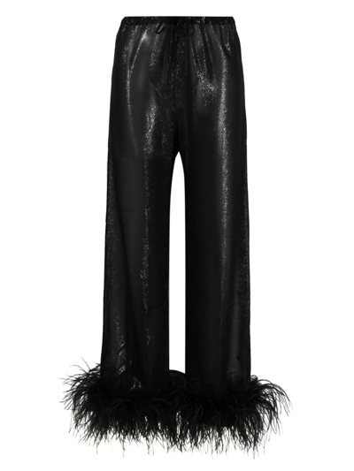 Shop Oseree Pajama Pants With Feathers In Black