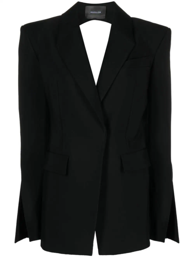Shop Mugler Single-breasted Blazer With Opening On The Back In Black