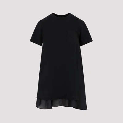 Shop Sacai Satin Mix Cotton Jersey Dress In Black