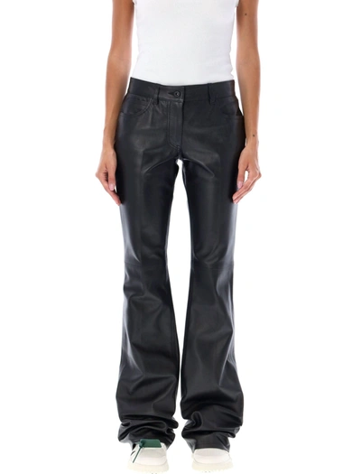 Off White Faux Leather Pants in Slim Fit