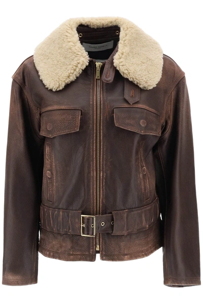 Shop Golden Goose Ilaria Calf-leather Biker Jacket In Sassafras (brown)
