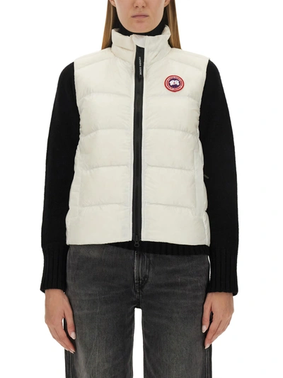 Shop Canada Goose Down Vest With Logo In Bianco
