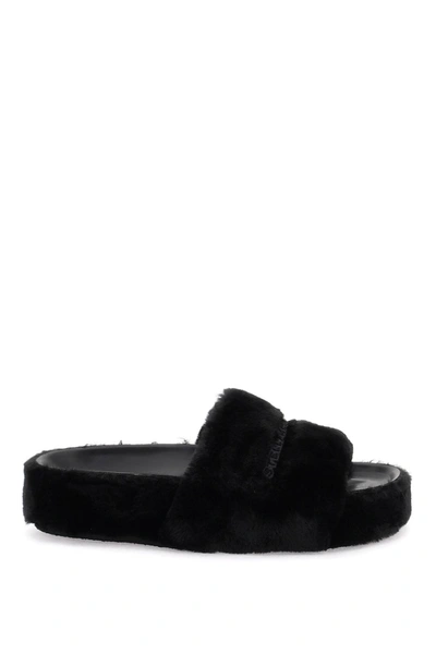 Shop Stella Mccartney Faux Fur Slides In Black (black)
