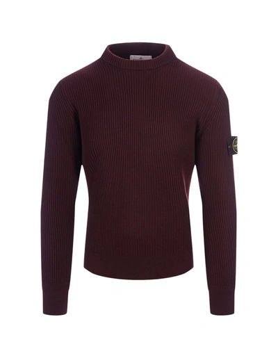 Shop Stone Island Must Ribbed Knitted Crew Neck Sweater In Rosso